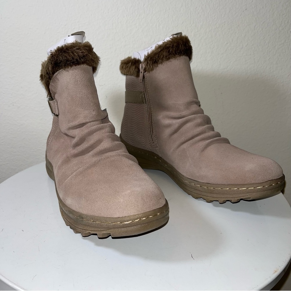 New Naturalizer Women Alisha Booties Mushroom leather Suede Faux Fur Trim Boots